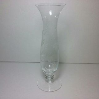 Vintage Etched Glass - Floral Pattern - Bud Vase - 9 " Tall -