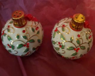 Vtg Lenox Christmas Balls Salt & Pepper Shakers