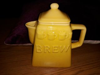 Unusual Vintage Yellow Golden Earthenware Ceramic Coffee Tea Pot W Lid Unique