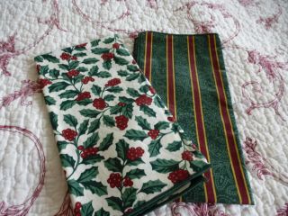 Longaberger Napkins 2 - Traditional Holly Fabric And Imperial Stripe Fabric
