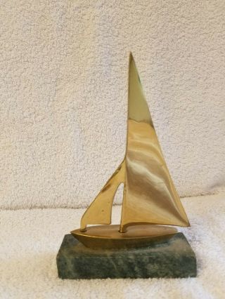 Sailboats Nautical Sculpture Hampton Brass On Marble Vintage.