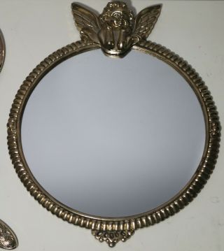 A Gazing Cherub with Wings on TOP of Round Brass Mirror 4