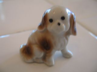 Cute Vintage Miniature Brown And White Dog Puppy Pekingese Figurine Japan