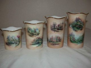 Set Of 4 Thomas Kinkade Different Size Votive Candle Holder " Tranquil Afternoon "