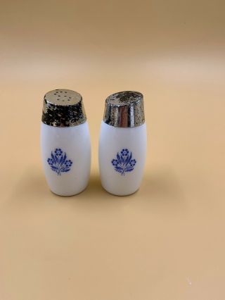 Vintage Corning Ware Milk Glass Blue Flower Salt And Pepper Shakers