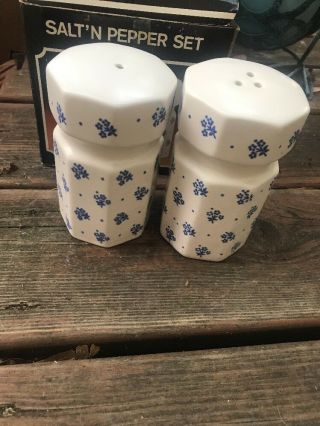 Vintage Ceramic White Blue Flowers Salt & Pepper Shakers