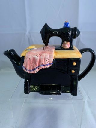 Cardinal Inc Vintage Hand Painted Ceramic Sewing Machine Teapot 1995 Black