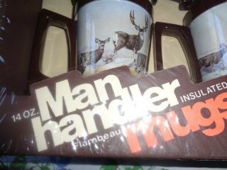 Vtg Flambeau Mugs Deer The Man Handler Set Of 4 Mancave Camping Fathers Day Gift 2