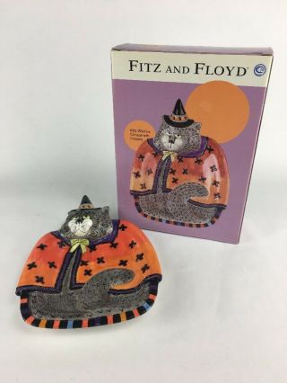 Fitz And Floyd Halloween Kitty Witches Canape Plate With Crosses