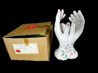 Lefton 7 " Double Hands Vase W/ Flowers In Lefton Box 1792