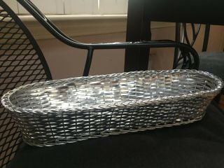 Vintage Silver Woven Metal Wire Basket Braided Rim Decorative 16 1/2 " L Bread