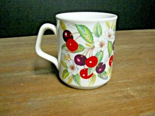 Coffee Mug 10 Ounce Capacity Cherries Blossoms Red White By Crownford England