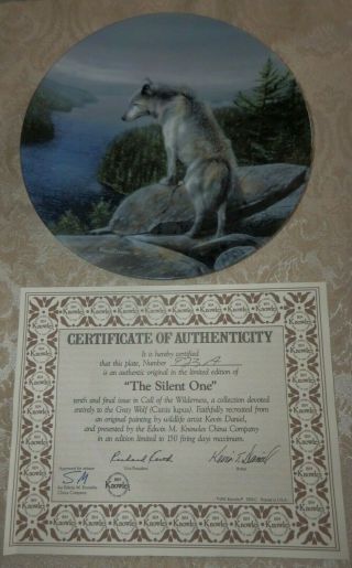 Vintage 1987 Knowles THE SILENT ONE Grey Wolf & Pups Plate KEVIN DANIEL w/COA 2