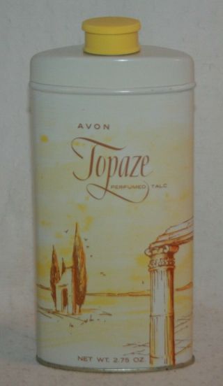 Vintage 2.  75 Oz.  Avon Topaze Perfumed Talc Powder 5 1/2 " Full Container
