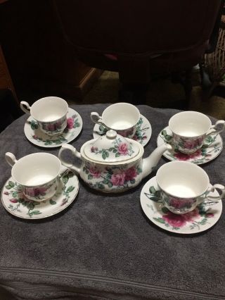 Roy Kirkham English Rose Fine Bone China England Teapot And Cups/saucers