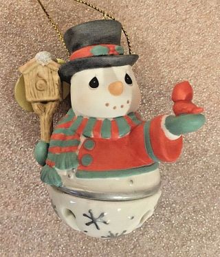 Precious Moments Snowman Jingle Bell Christmas Ornament Birdhouse Cardinal 2012