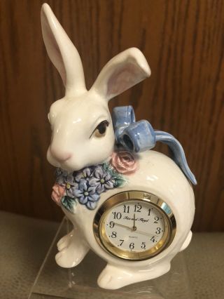 Fitz & Floyd 5” Bunny Rabbit Clock Timepiece 1992