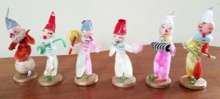 Vtg Set 6 Chenille Clown Musician Table Place Card Holders,  Made In Japan