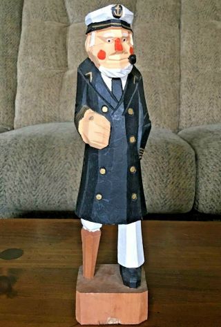 Vintage Large Hand Carved Painted Wooden 12 " Captain Peg Leg Figurine Nautical