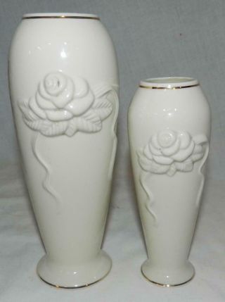 2 Lenox Bud Vases Embossed Rose Design & Gold Trim 5 - 7/8 " & 7 - 1/2