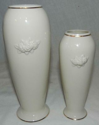 2 Lenox Bud Vases Embossed Rose Design & Gold Trim 5 - 7/8 