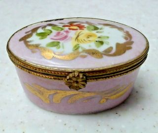 Vintage Small Porcelain Trinket Jewelry Box Floral Design