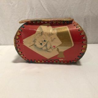 Vintage Hand Sewn Plastic Panel Jewelry Trinket Box Cat Kitten 1970s 1980s 3