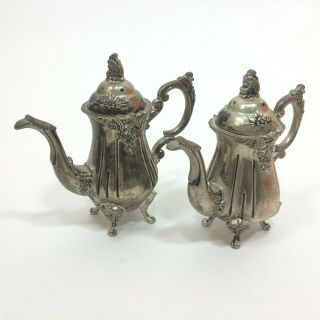 Vintage Godinger Silverplate Salt & Pepper Shakers Miniature Teapots 3.  5 " Tall