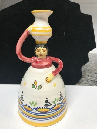 Vintage Talavera Spain Bell Lady Hand Painted Ceramic Pottery El Carmen Jug On