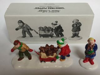 Dept 56 " Christmas Puppies " Snow Village Handpainted Ceramic,  Orig Box
