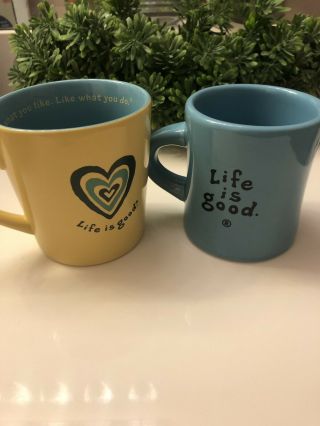 Life Is Good Coffee Mug Set Yellow/teal Do What You Like Like What You Do Heavy