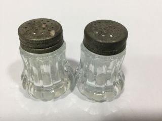 Vintage Mini Salt & Pepper Shakers with Metal Top Clear Pressed Glass 1 1/2” 3