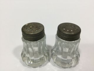Vintage Mini Salt & Pepper Shakers with Metal Top Clear Pressed Glass 1 1/2” 4