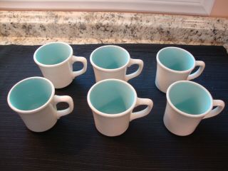 Taylor Mugs Vintage 1950s Made In Usa Set Of 6,  Aqua Blue And White