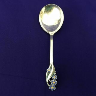 Vintage Meka Denmark Silver Plate Spoon Enamel Purple Flowers