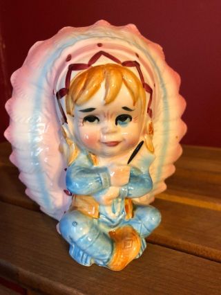 Vintage Relpo Little Boy Playing Cowboys & Indians Indian Chief Planter 6467