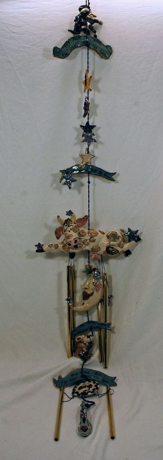 Heather Goldminc 2000 Ceramic The Cow Jumped Over The Moon 52 " Windchime Euc
