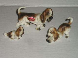Miniature Basset Hounds (3) Figurines Bone China Md In Japan