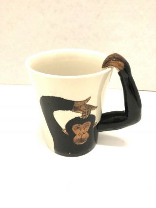 Pier One 1 Imports Large Hand Painted Monkey Chimpanzee 3d Arm Mug Cup