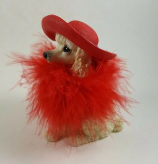 Red Hat Society Resin Poodle Figurine Fluffy Feathers Red Hat 4 