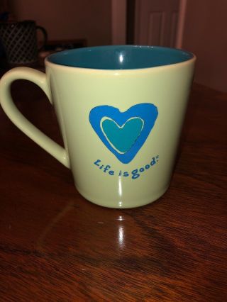 Life Is Good Heart Coffee Mug Green 12oz Cup