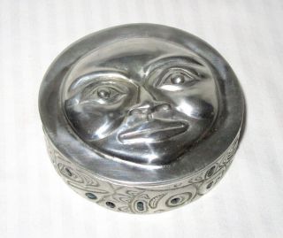 Uniquely Designed 3 " Round White Metal Trinket Box W Face Lid - Solidly Made