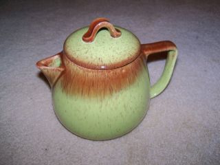 Vintage Ceramic Teapot Green Brown Speckled Retro with stand 2