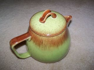 Vintage Ceramic Teapot Green Brown Speckled Retro with stand 4