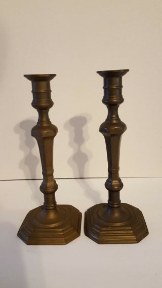 Vintage Pair Solid Brass Candle Stick Holders 10.  5 In