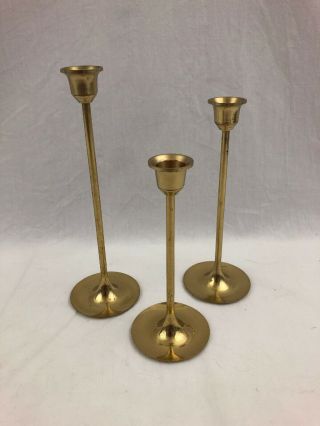 Set Three Solid Brass Candlestick Holders Graduated Slender 6 " 7 " 8 "