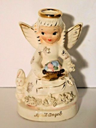 Vtg.  Napco April Birthday Angel Figurine Easter Egg Basket Bunny C - 1364