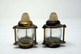 Vintage Mcm Brass & Caged Glass Nautical Ships Lantern Salt & Pepper Shakers