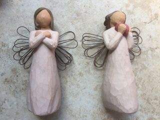 2 Susan Lordi Willow Tree Figurines Angel Of The Heart And Sign For Love