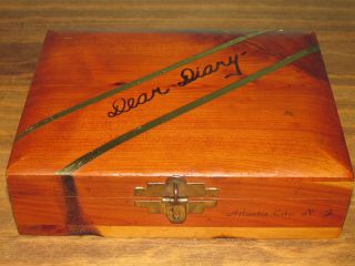 Vintage Atlantic City Nj Souvenir Dear Diary Cedar Wooden Box Trinket Hinged
